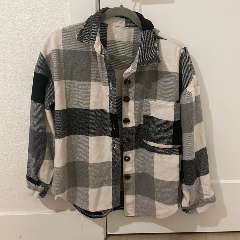 Black and white flannel shacket